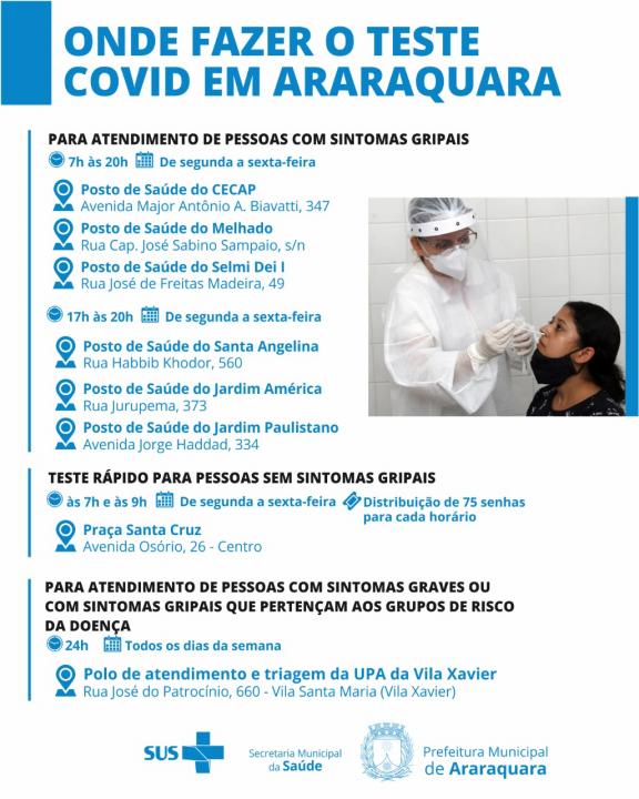 Foto 2 de 2 — Saiba os locais para realizar teste de Covid em Araraquara